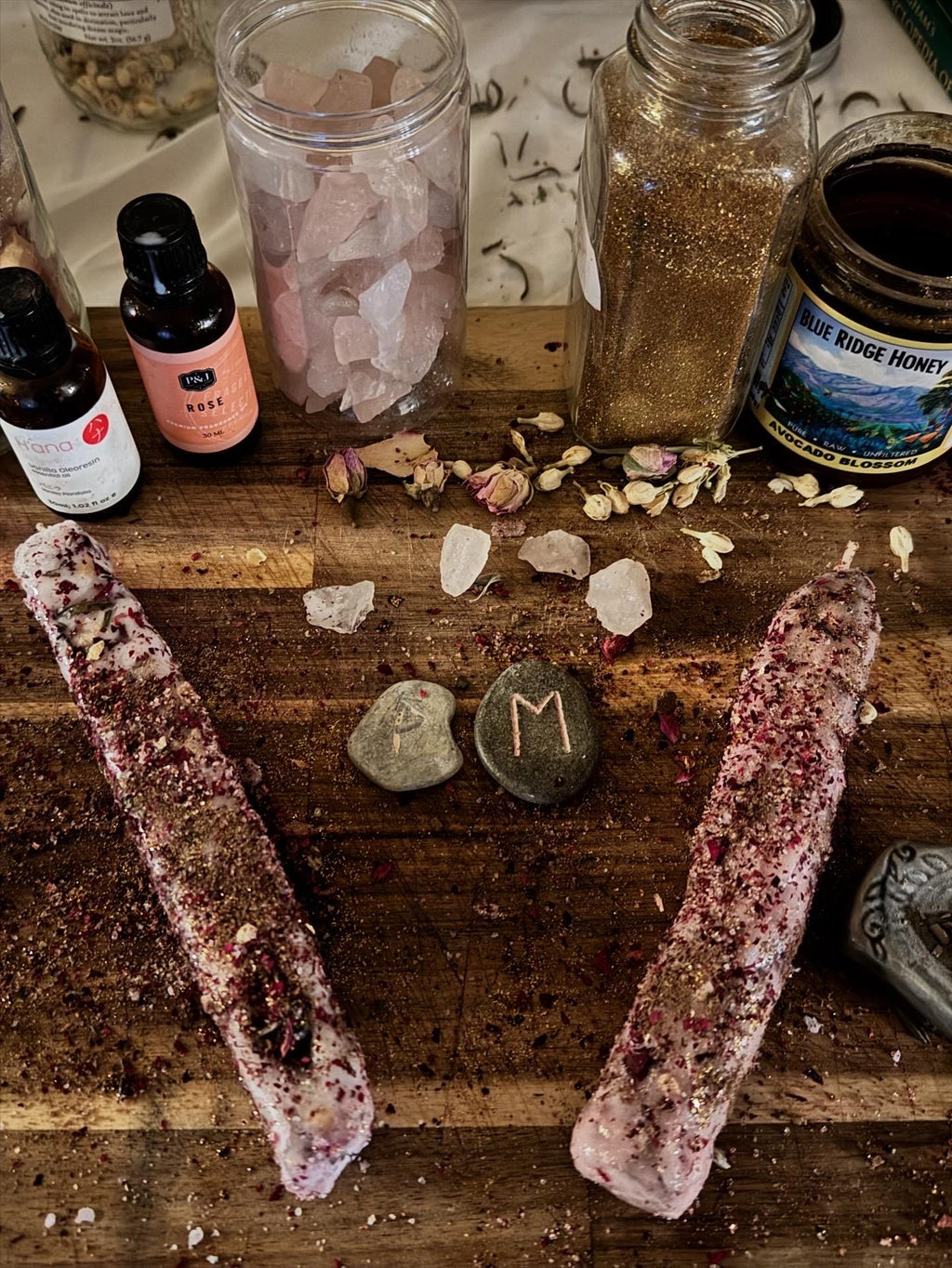Aphrodite’s Flame | Hand-Rolled Spell Candle | Self Love Ritual | Rose Quartz | Goddess Devotion