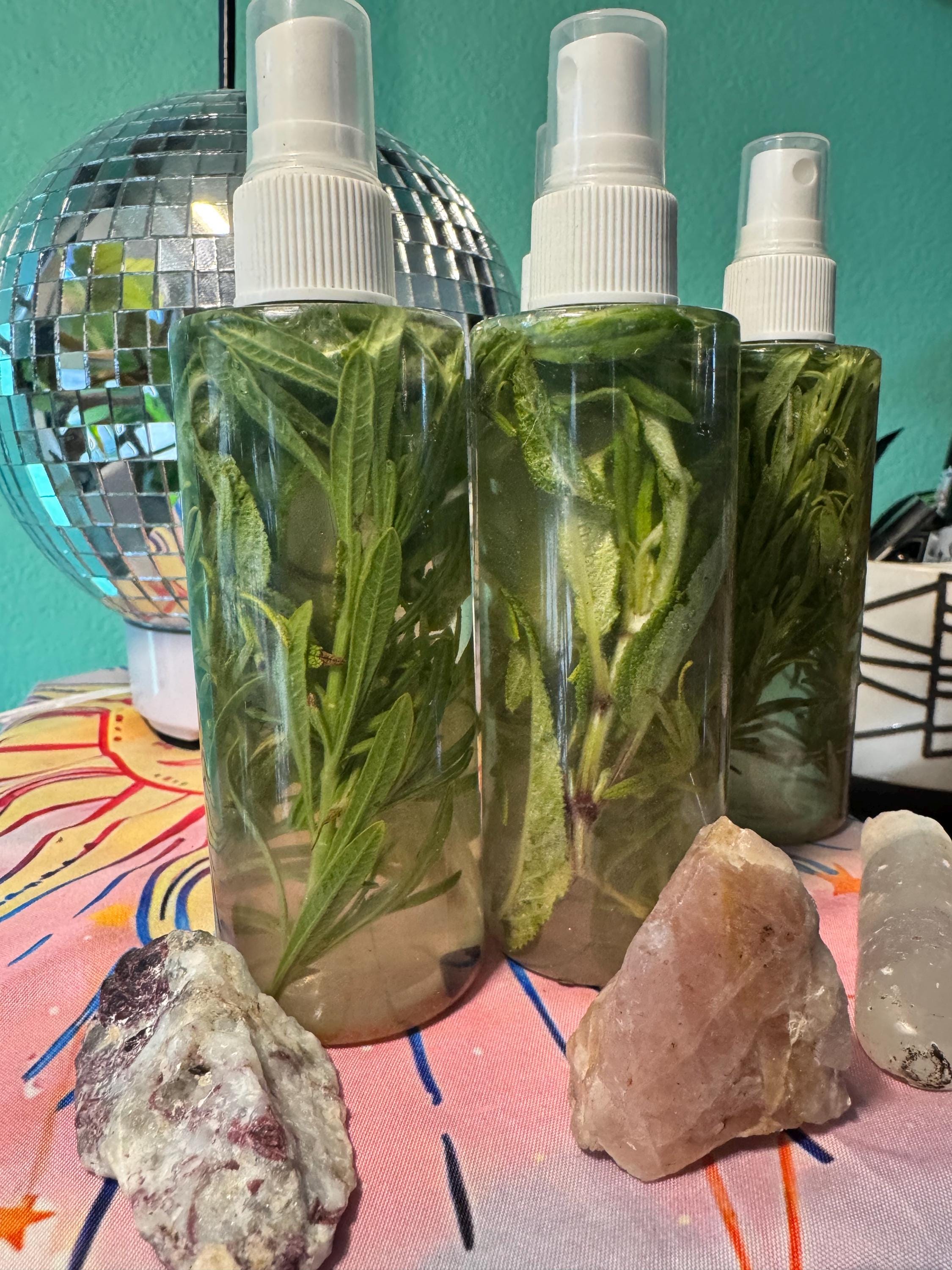 Smokeless Energy Cleansing Spray – 4oz Moon Water + Sage, Rosemary & Lavender with Crystals